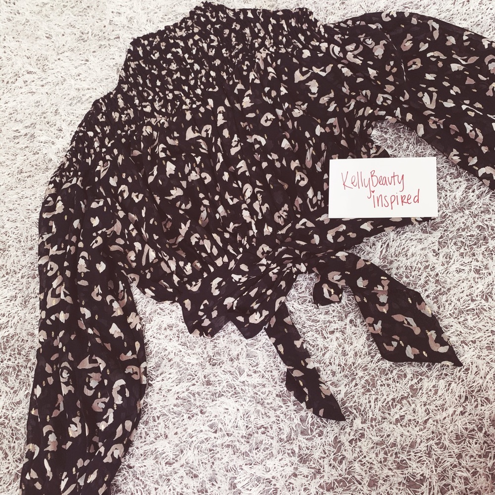 Classy Black Crop Blouse Top (gold leopard print)